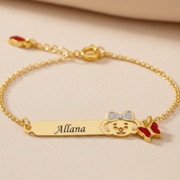 Pulseira De Bebê Personalizada Com Nome e Pedrinha Colorida