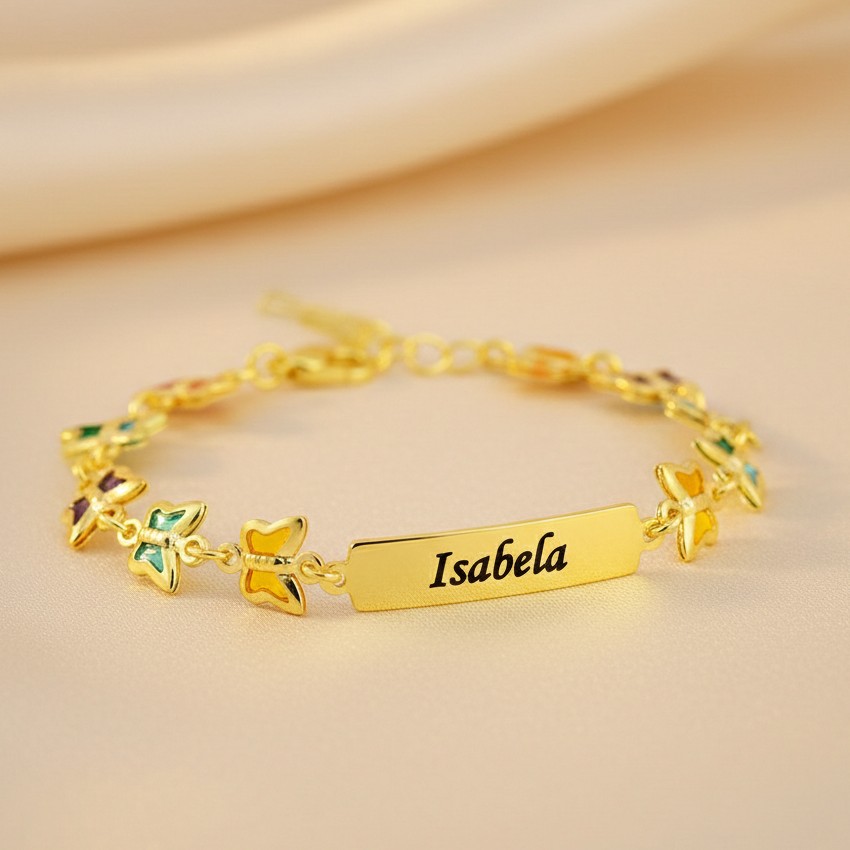 Pulseira Infantil Colorida com Nome Gravado, Banhado a Ouro - Imagem 8