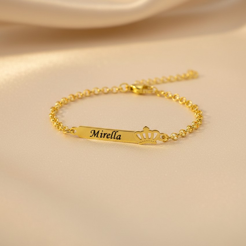 Pulseira Infantil, Coroa com Nome Personalizado, Banhado - Imagem 7
