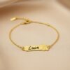 Infantil -0164 Pulseira Infantil, Urso com Nome, Personalizado, Banhado a Ouro