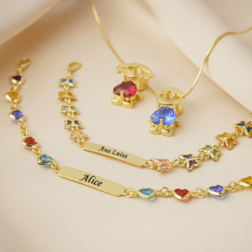 Pulseira Infantil Colorida com Nome Gravado, Banhado a Ouro - Imagem 6
