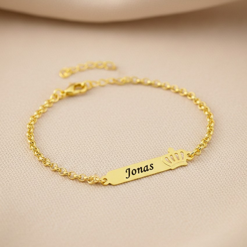 Pulseira Infantil, Coroa com Nome Personalizado, Banhado - Imagem 8