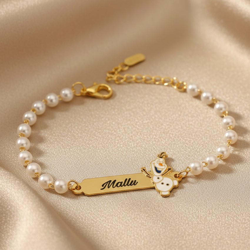 Pulseira Infantil, Olaf resinada, Banhado a Ouro