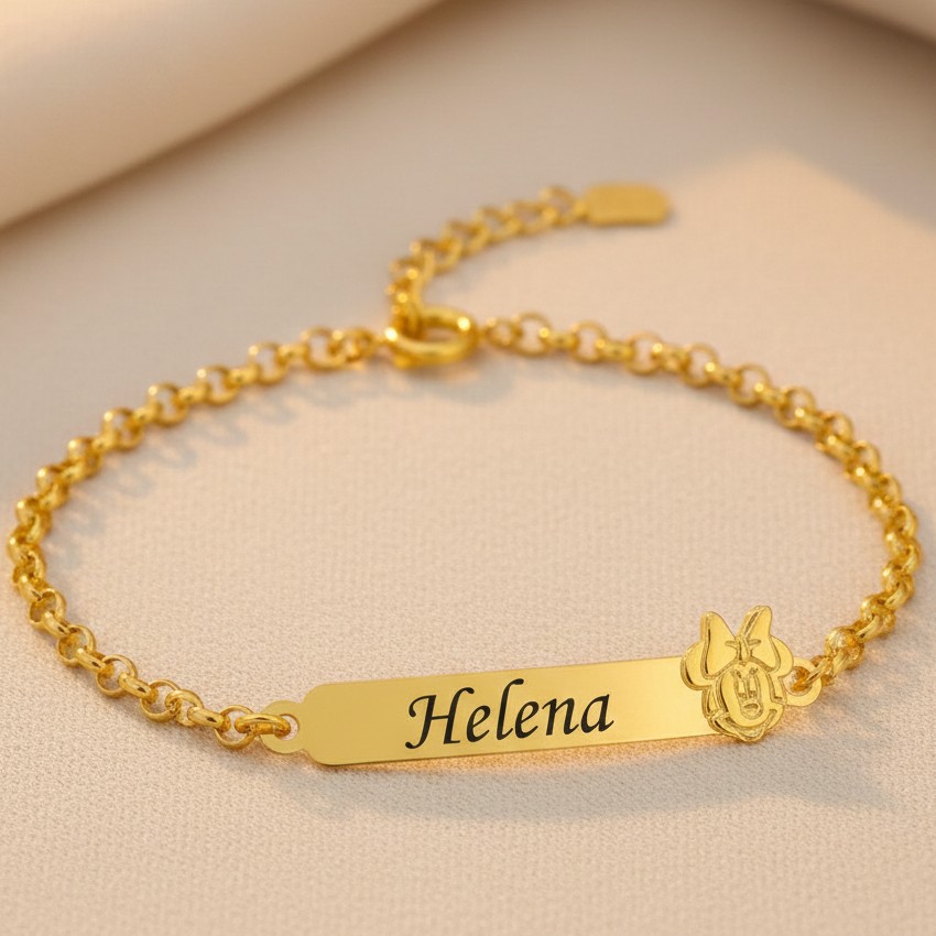 Pulseira Infantil, Minnie com Nome Personalizado, Banhado