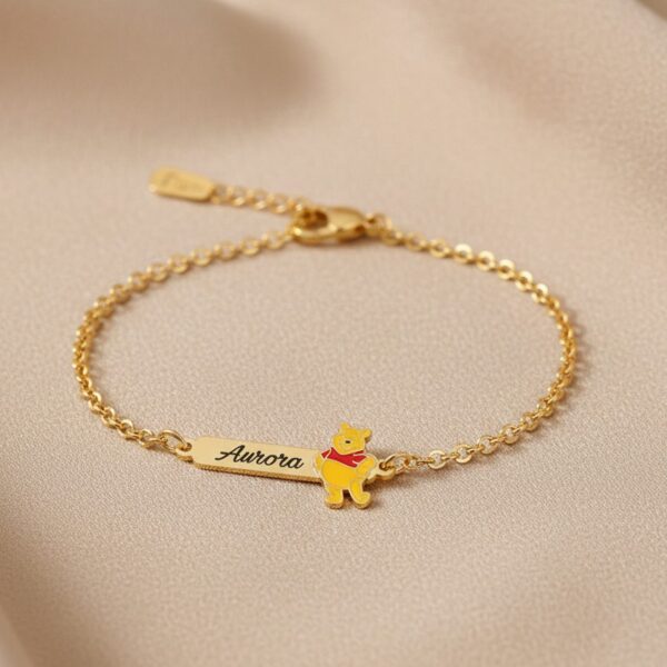 Pulseira Infantil, Ursinho Pooh, Banhado a Ouro