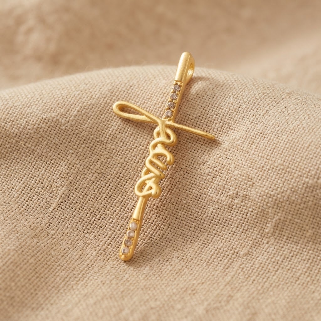 Pingente Cruz, Jesus Cravejado com Zircônias, Banhado a Ouro
