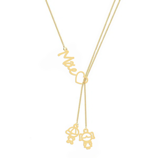 M-E-GRAVATINHA.png Colar Gravata Mãe, com Filhos Pendurados, Personalizado Ouro