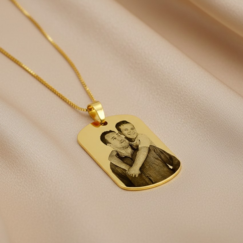 Colar de Placa, Personalizado com Fotogravação, Banhado a Ouro - Imagem 4