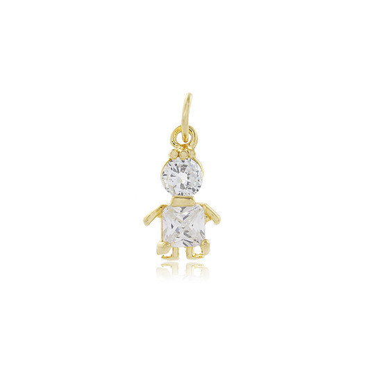 Pingente-de-Menino-Filho-com-Zirc-nias-Folheado-a-Ouro-18k-4 Pingente Menino, Corpo Cravejado com Zircônias, Banhado a Ouro
