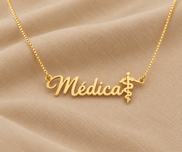 Profissão-n ome Colar Profissão + Símbolo Curso, Personalizado, Banhado Ouro