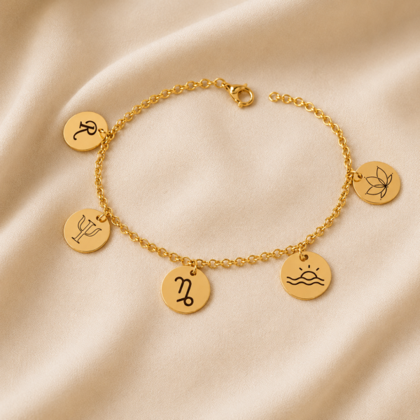 Pulseira Adulta, Personalizada com Pingentes Redondos, Banhado a Ouro