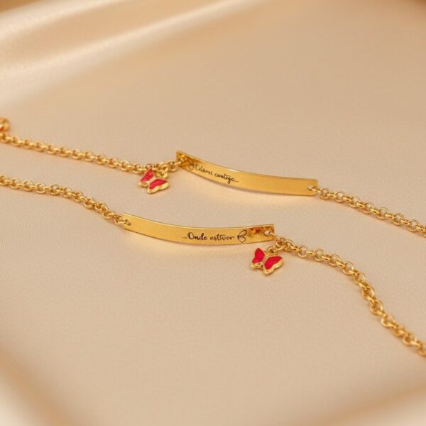 Pulseira Adulta, Personalizada com Nome e Pingente de Strass, Banhado a Ouro