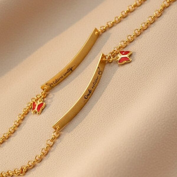 Pulseira Adulta, Personalizada com Nome e Pingente de Strass, Banhado a Ouro
