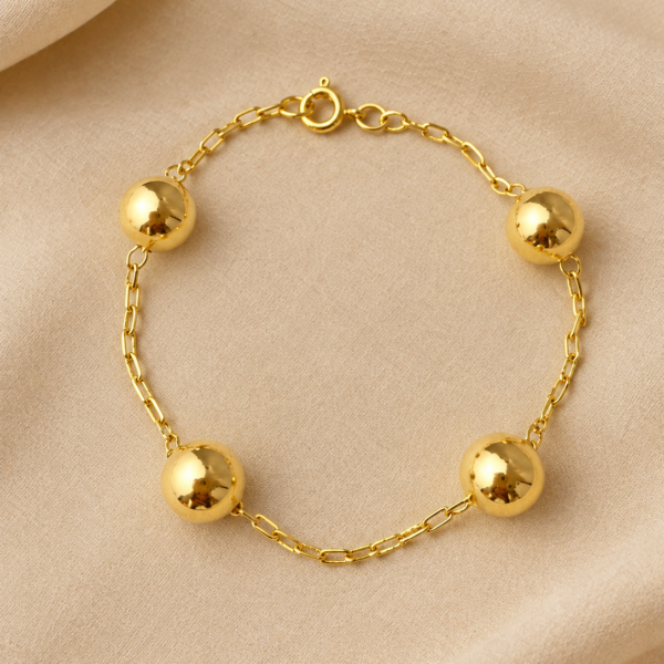 Pulseira Lisa, com 4 Bolas Pulseira Lisa, com 4 Bolas Douradas, Banhado a Ouro