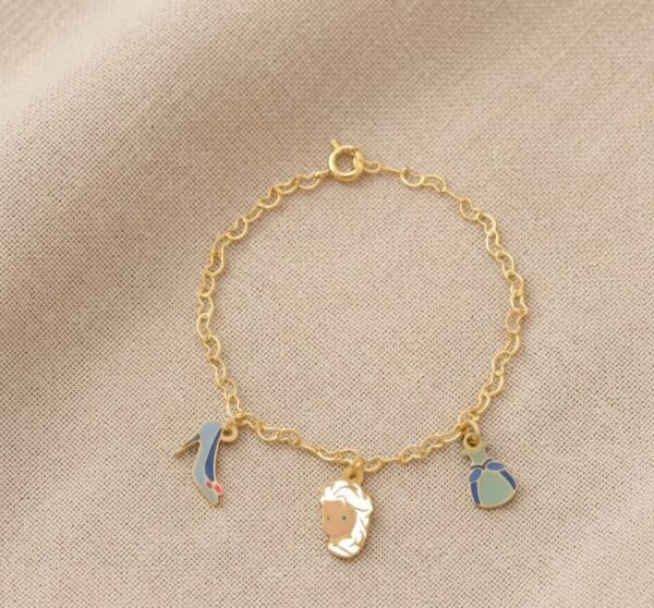 Pulseira frozen Pulseira Infantil Frozen com Pingentes, Banhado a Ouro