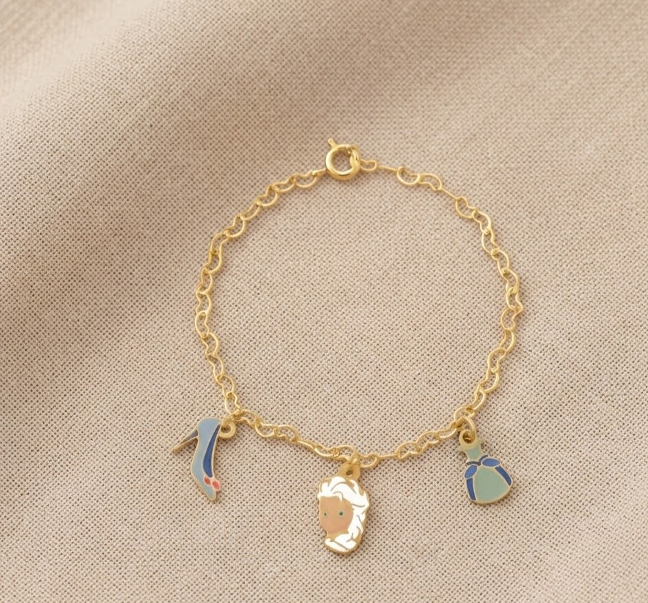 Pulseira Infantil Frozen com Pingentes, Banhado a Ouro - Imagem 2