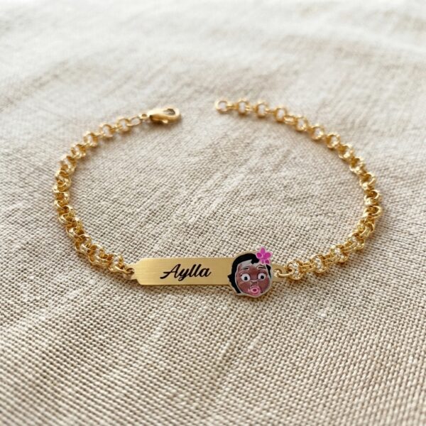 Pulseira Infantil, Moana com Resina, Banhado a Ouro
