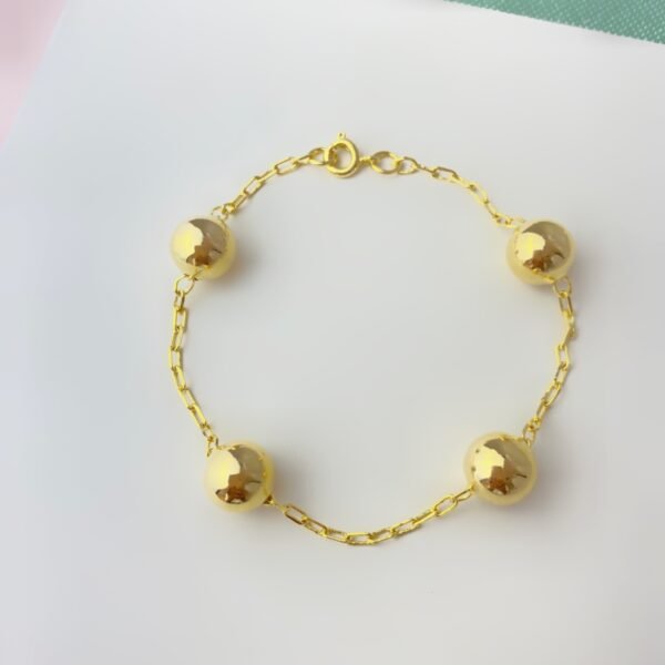 Pulseira Lisa, com 4 Bolas Douradas...