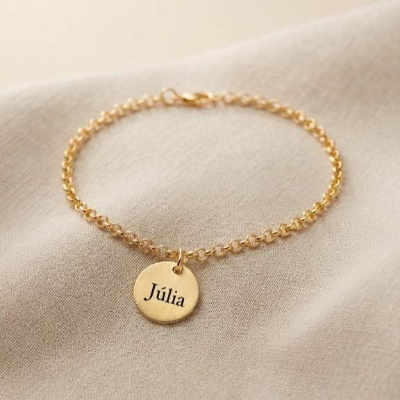 Pulseira Adulta, Personalizada com Pingentes Redondos, Banhado a Ouro
