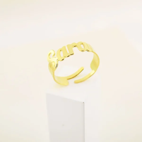 Anel de Nome Personalizado, Regulável, Banhado a Ouro 18k