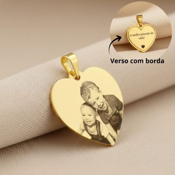 Pingente de Coração, Personalizado com Foto Gravação Banhado
