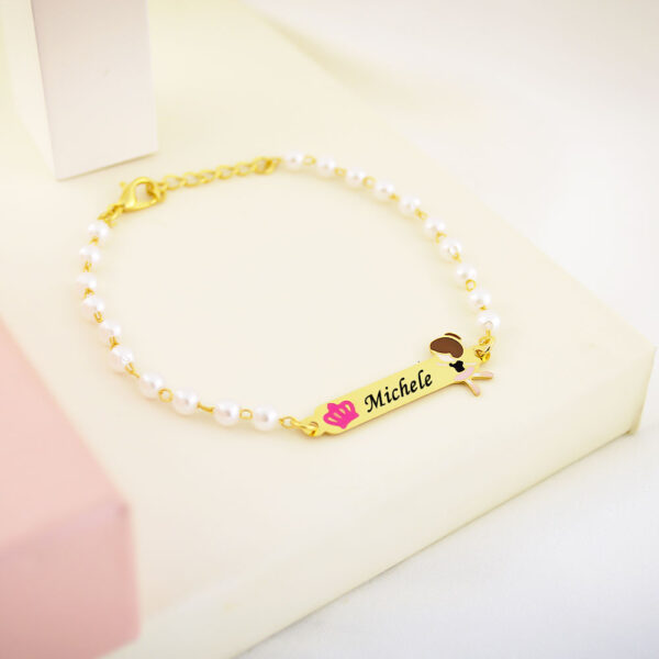 Pulseira Infantil de Pérola, Bailarina com Resina, Banhado