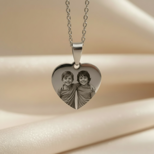 Colar de Coração, Personalizado com Fotogravação, Aço inox