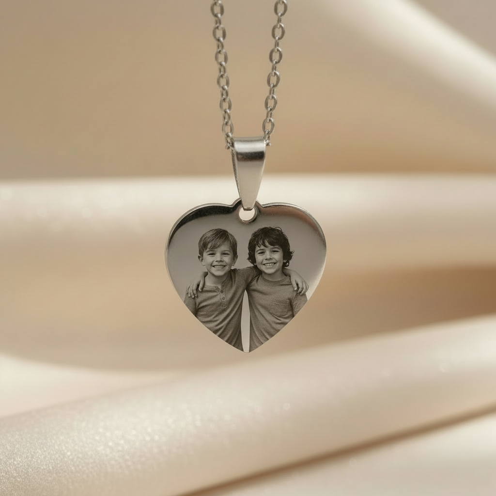 Colar de Coração, Personalizado com Fotogravação, Aço inox - Imagem 3