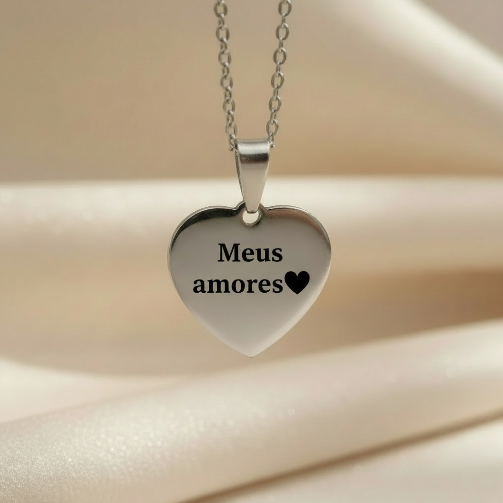 Colar de Coração, Personalizado com Fotogravação, Aço inox - Imagem 5