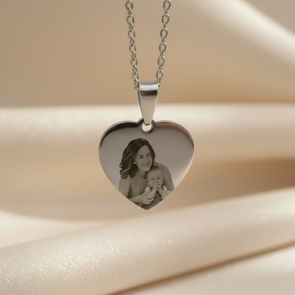 Colar de Coração, Personalizado com Fotogravação, Aço inox - Imagem 2