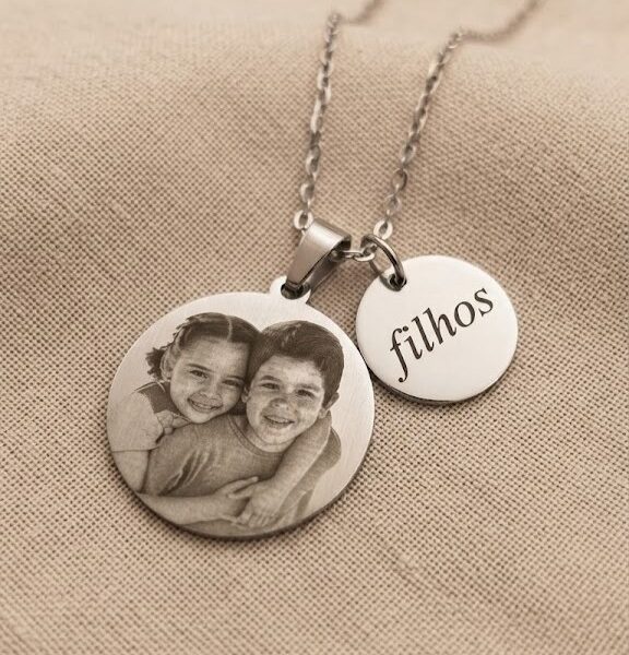 Colar Personalizado, com Nome e Foto Gravado, Aço inox
