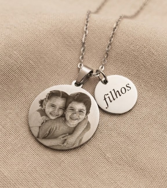 Colar Personalizado, com Nome e Foto Gravado, Aço inox - Imagem 2