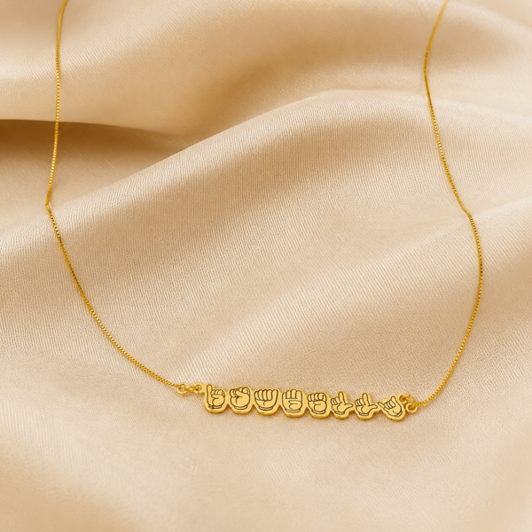 Colar de Nome Em Libras, Personalizado, Banhado a Ouro