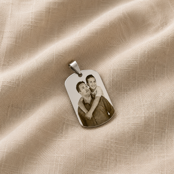 Pingente Placa, Personalizado com Foto Gravação, Aço Inox