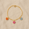 Pulseira Infantil de Coração com Pingentes, Banhado a Ouro
