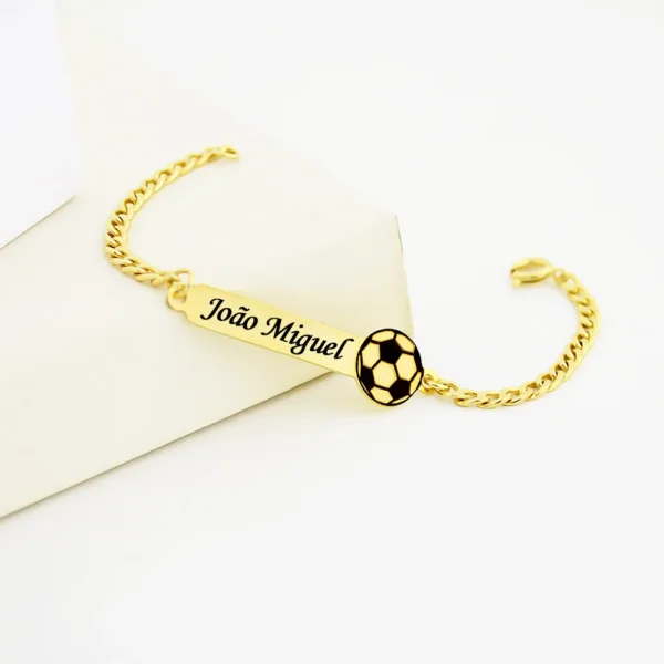 Pulseira Infantil, Bola de Futebol Personalizado, Banhado