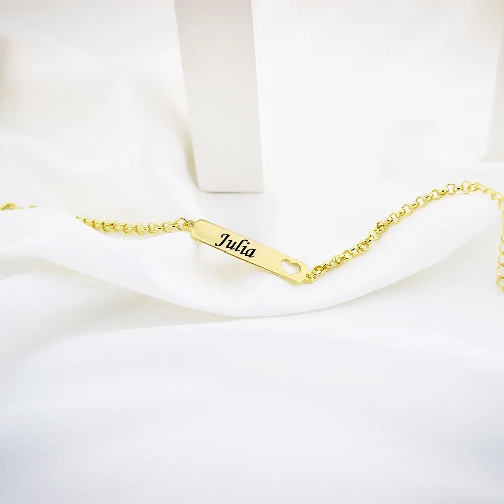 Pulseira Infantil, Coração Vazado com Nome Personalizado, Banhado a Ouro - Imagem 5