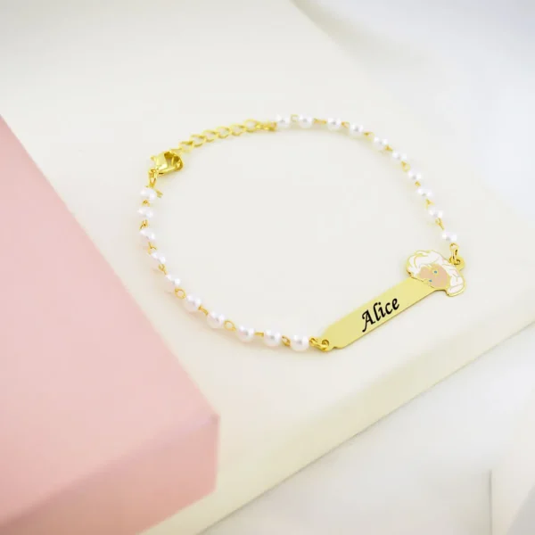 Pulseira Infantil de Pérola, Frozen com Resina, Banhado