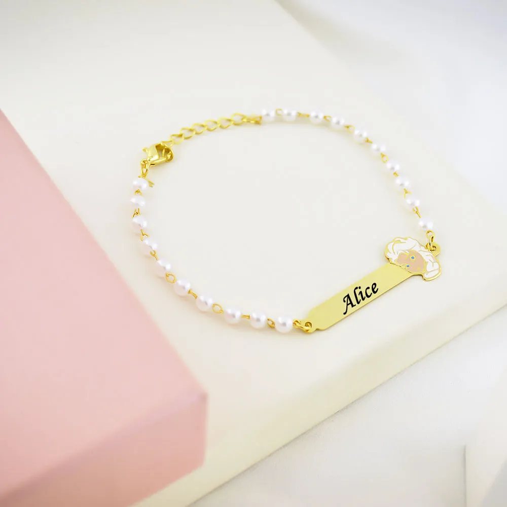 Pulseira Infantil de Pérola, Frozen com Resina, Banhado - Imagem 2