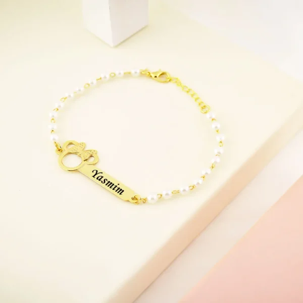 Pulseira Infantil de Pérola, Minnie Vazada, Banhado