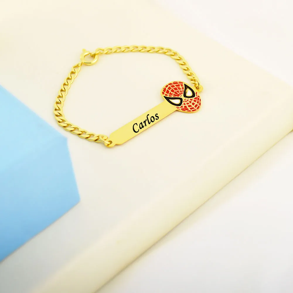 Pulseira Infantil, Homem Aranha Personalizado, Banho a Ouro - Imagem 3