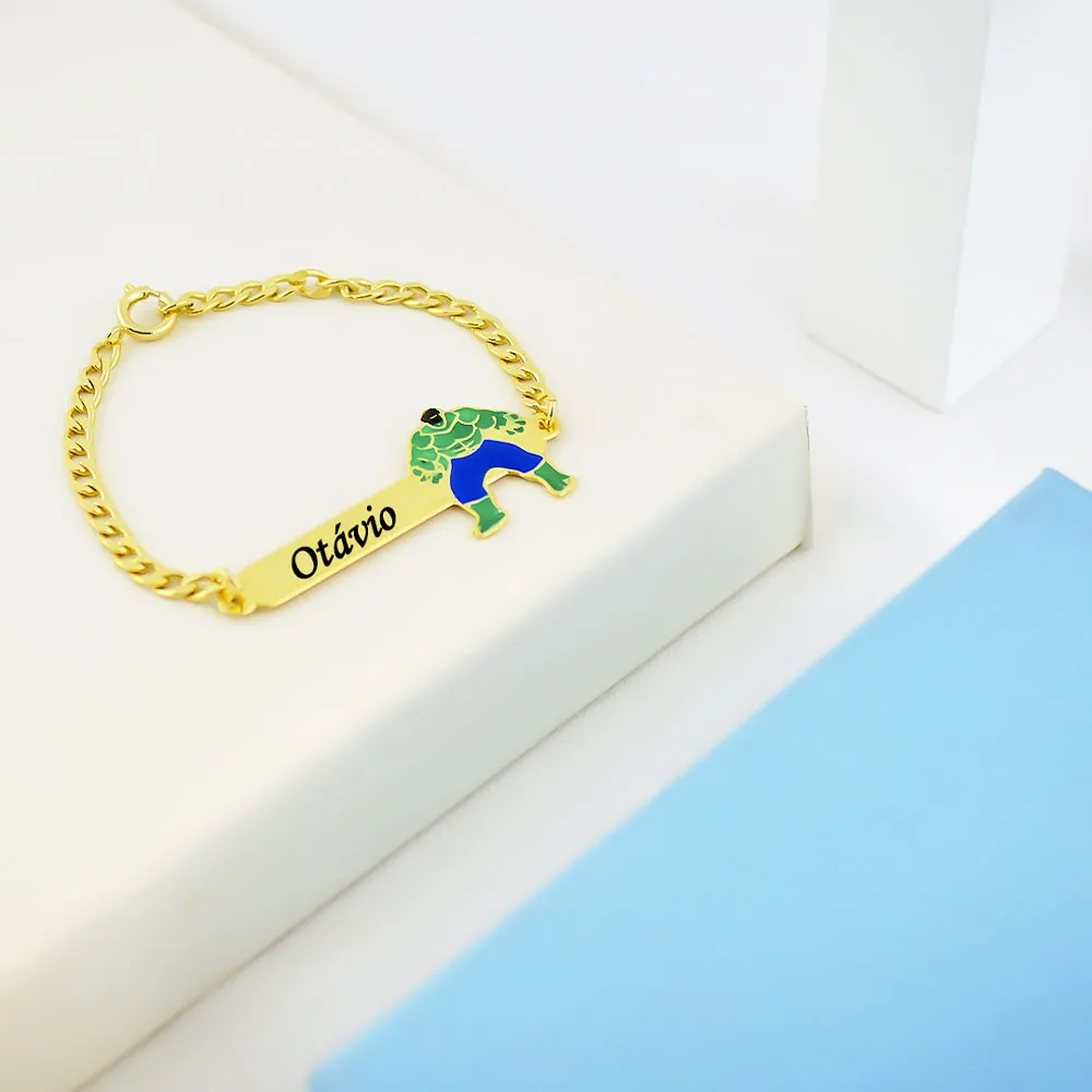 Pulseira Infantil, Hulk Verde Personalizado, Banhado a Ouro - Imagem 6