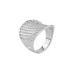 Anel Feminino, com Detalhes de Zircônias em Formato de Curva, Ródio Branco