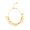 Pulseira Feminina, com Pingentes de Sol, Lua, Estrela e Coraçao, Banhado