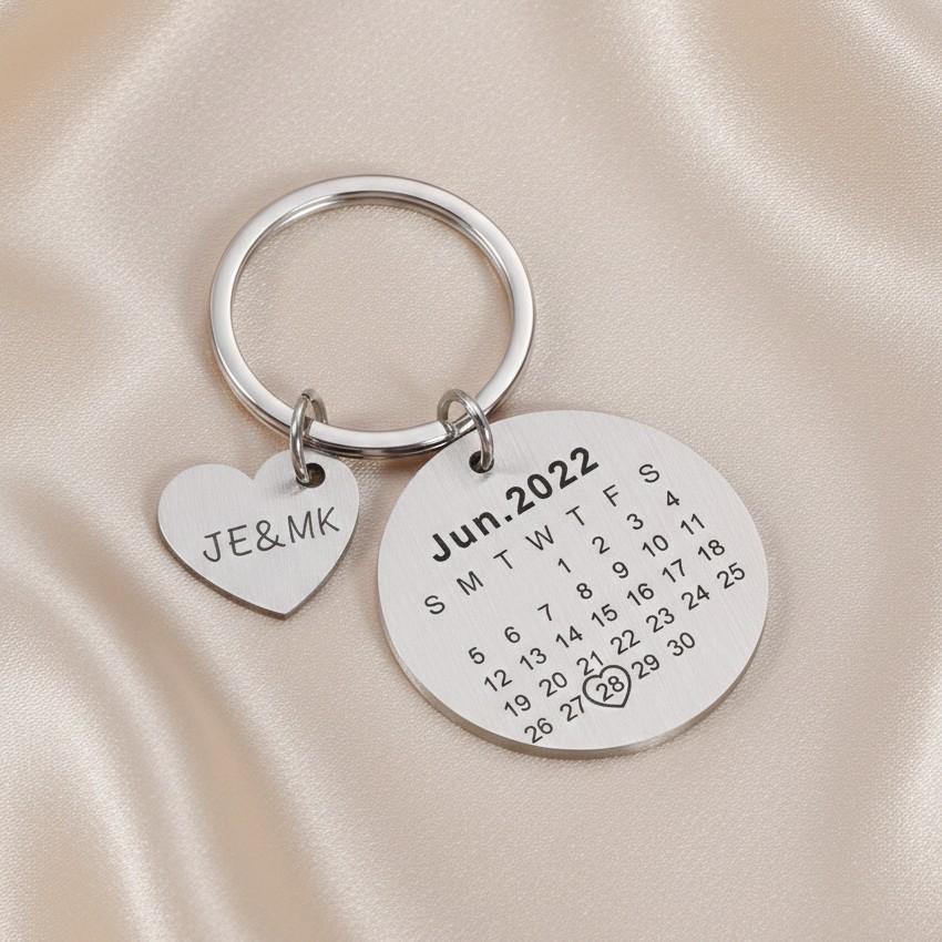 Chaveiro Calendário Redondo, Personalizado, Aço Inox