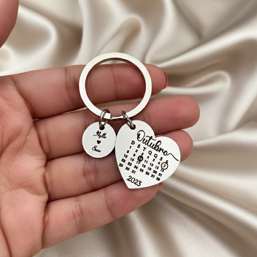 Chaveiro Calendário Coração, Personalizado, Aço Inox - Imagem 3