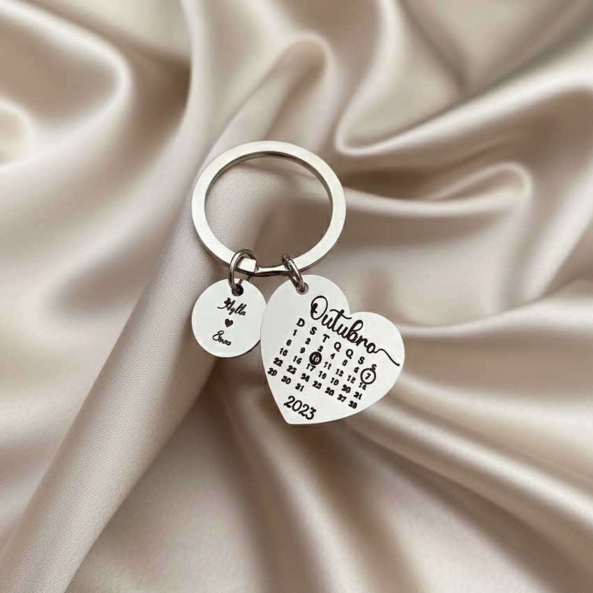 Chaveiro Calendário Coração, Personalizado, Aço Inox - Imagem 5