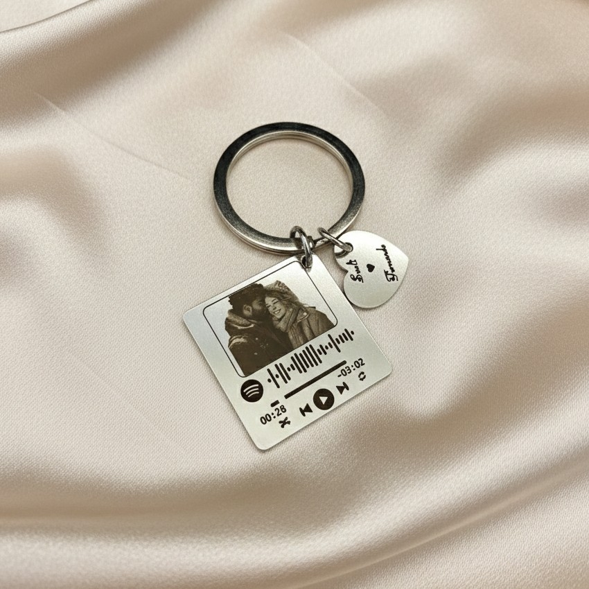 Chaveiro Quadrado, Personalizado com Dados Casal e Spotify, Aço Inox - Imagem 5