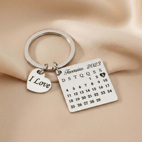 Chaveiro Calendário Quadrado, Personalizado, Aço Inox