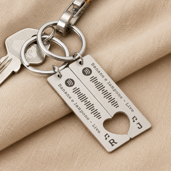 Chaveiro 2 Plaquinhas Spotify Personalizado em Aço Inox, Namorados